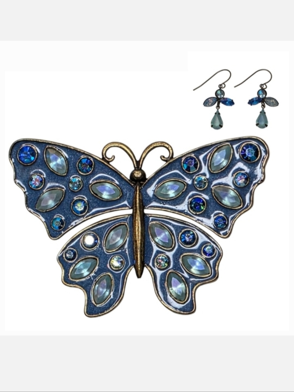 Vintage Avon Nina Ricci Shades Of Blue Butterfly Brooch & Earrings Jewelry Set